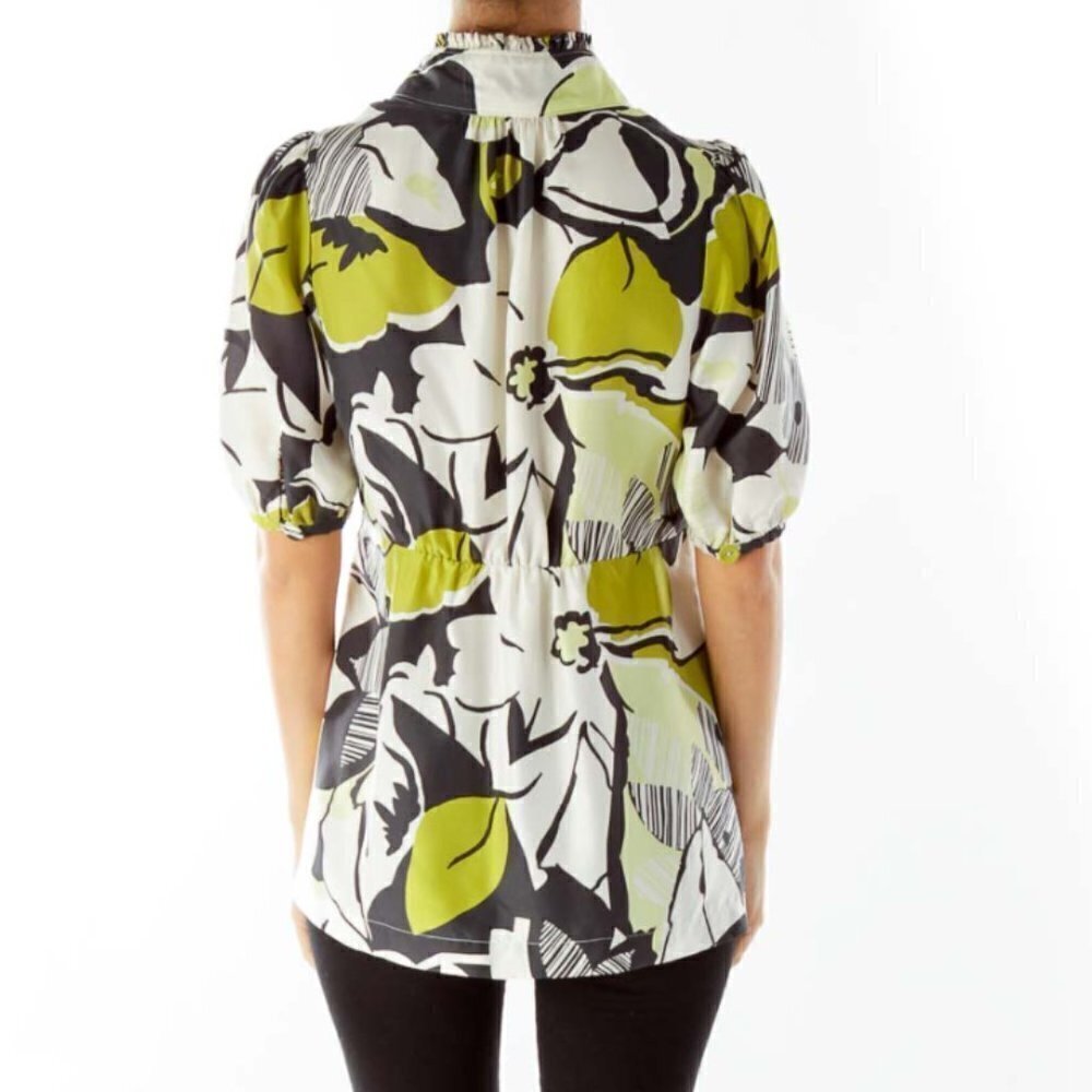 Banana Republic Green Beige Navy V-Neck  Blouse - Picture 3 of 3